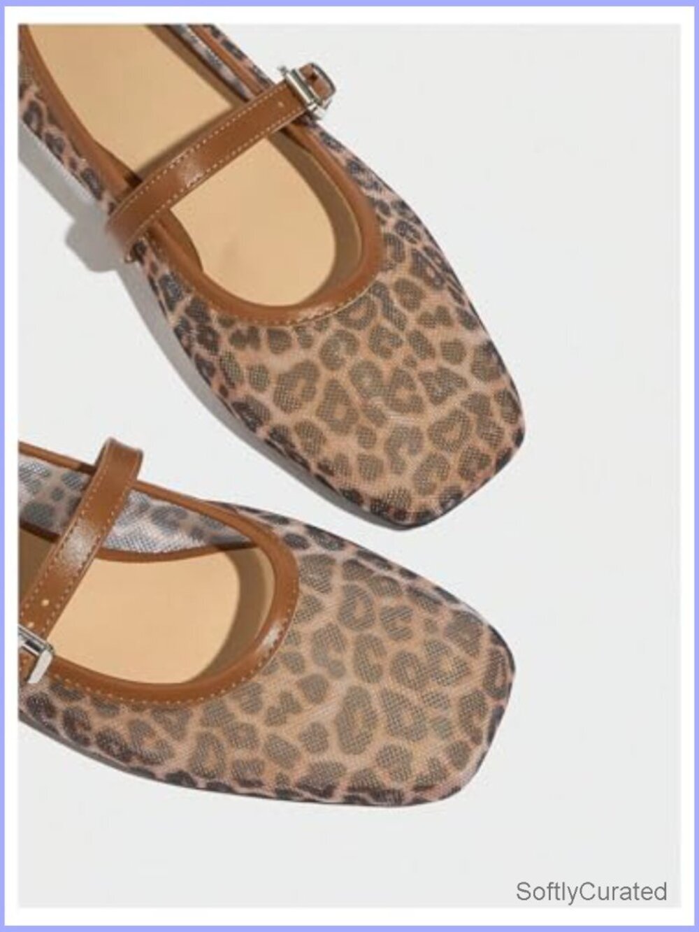 Leopard Print Mary Jane Ballet Flats Square Toe Buckle Closure Comfortable - Picture 4 of 5